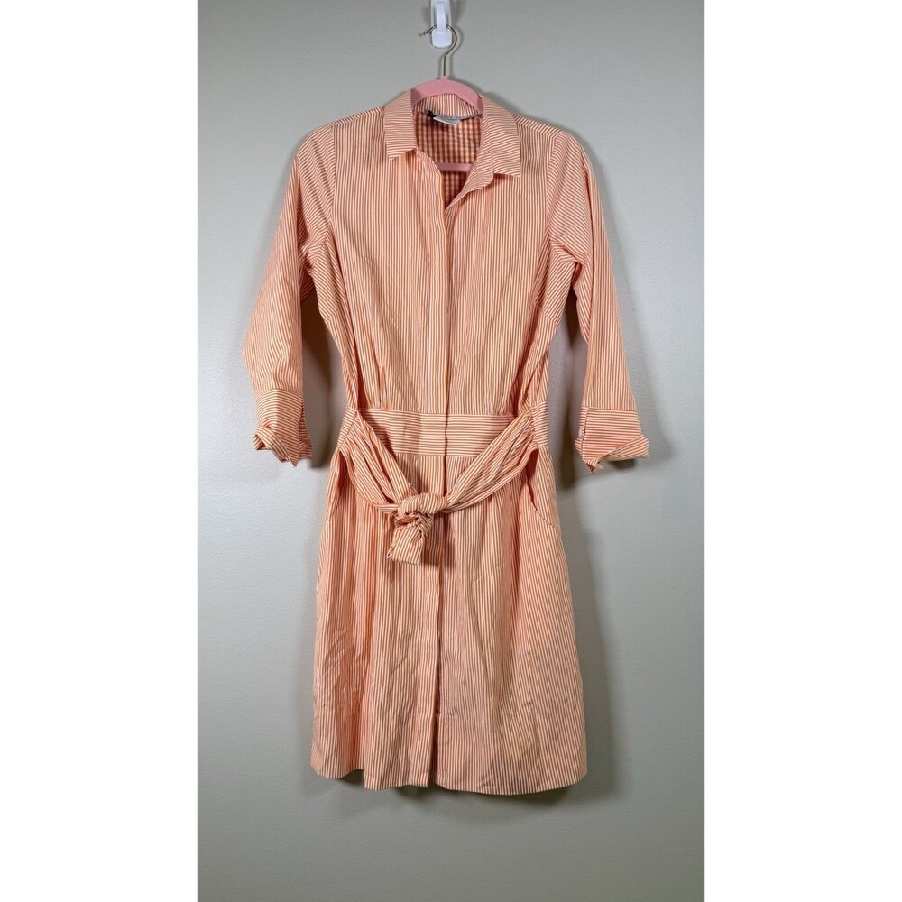 Gretchen Scott Orange/White Gingham Shirt Dress Button Front Belted Pockets S